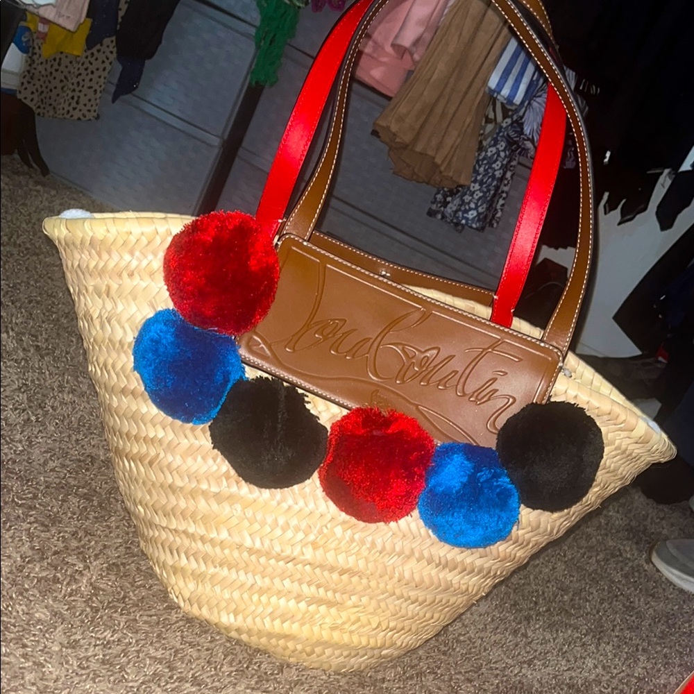 Christian Louboutin  Straw Tote with Red and Blue Accents
